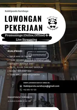 LOWONGAN KERJA PRAMUNIAGA (ONLINE, OFFLINE) DAN LIVE STREAMING