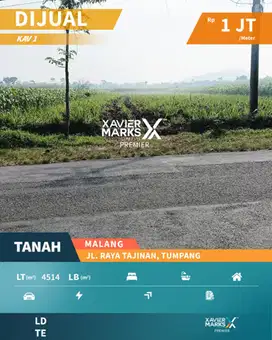 Di Jual Tanah  kavling jejer di jl Raya tajinan Tumpang Malang
