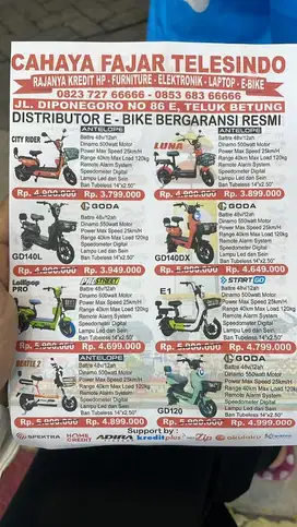 SEPEDA LISTRIK BISA KREDIT TANPA DP