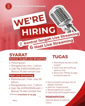 Lowongan Host live dan Penerjemah Mandarin