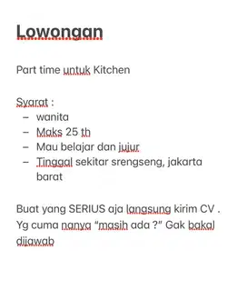 Lowongan Part time kitchen