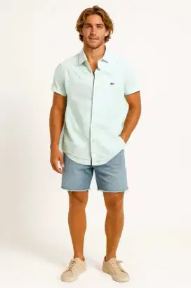 Kemeja LACOSTE Gingham Short Sleeve Colour Sage Size M