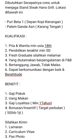 DIBUTUHKAN SECEPATNYA