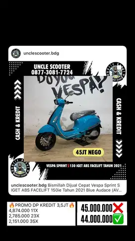 Vespa Sprint S IGET ABS FACELIFT 150ie Tahun 2021 Blue Audace