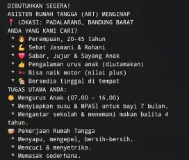 Lowongan Pekerjaan Pengasuh bayi dan balita