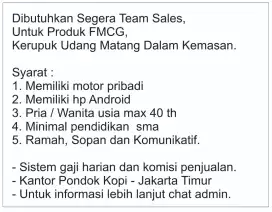 Dibutuhkan sales