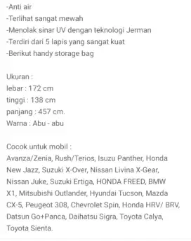 Cover mobil merk krisbow