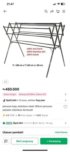 Jemuran baju stainless bahan kokoh