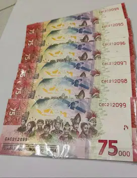 Uang 75 Ribu UPK - Asli 6 Lembar