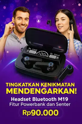 Headset Bluetooth TWS M19 V5.1 Multifungsi Powerbank dan Senter