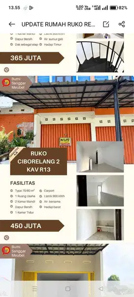 Jual Ruko 2 lantai pinggir jalan Cibolerang Cinunuk Bandung Timur