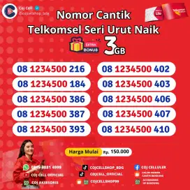 Nomor Cantik Telkomsel Seri Urut Naik l Bonus kuota 3gb
