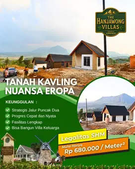 Kavling Villa puncak 2 bergaya Eropa-shm, view gunung, murah