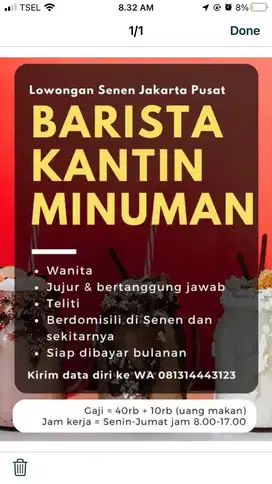 Lowongan Barista di Kantin Kantor