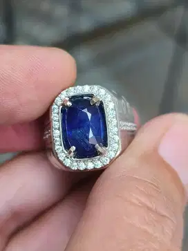 Batu blue safir sapphire Madagascar 5.60 CRAT memo MRI ring perak