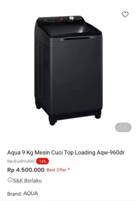 PROMO KREDIT AQUA 9 KG MESIN CUCI TOP LOADING