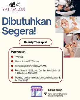 Lowongan kerja ! Beauty Therapist di Salon