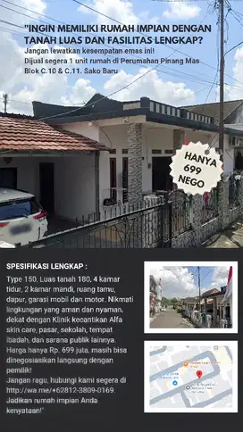 Rumah dijual di sako baru