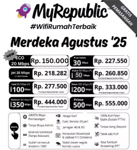 Promo MyRepublic Agustus! Wifi Unlimited Mulai 150rb/Bulan