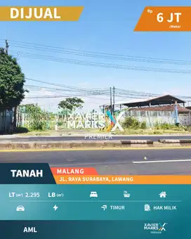Dijual Tanah Poros Jalan Provinsi di Lawang Malang