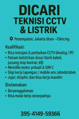 Dicari teknisi cctv