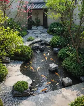 Jasa pembuatan kolam hias ikan koi minimalis modern estetik