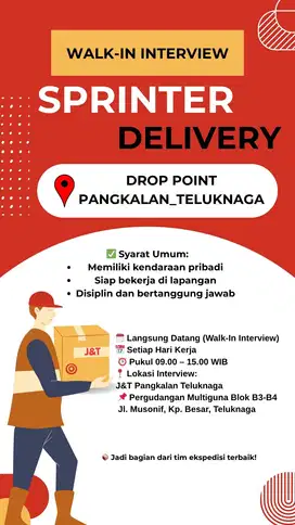 LOWONGAN KERJA SPRINTER DELIVERY J&T Express - DROP POINT TELUKNAGA