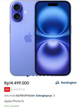 PROMO IPHONE 16 128GB BUNGA 0% DAN GRATIS 2X CICILAN