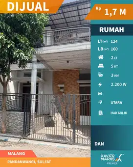 Rumah di Pandanwangi Sulfat Blimbing Malang Siap Huni