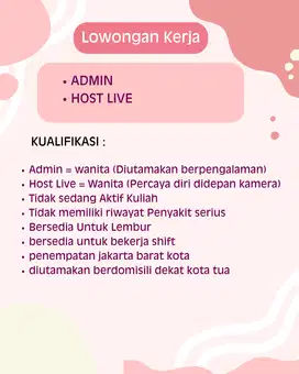 DIBUKA LOWONGAN ADMIN DAN HOST LIVE