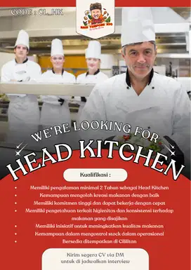 Lowongan Head Kitchen dan Cook untuk posisi di Cililitan