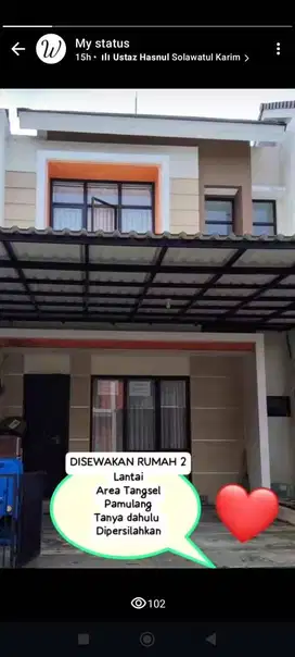 DISEWAKAN RUMAH CLUSTER CASA ARJUNA PAMULANG