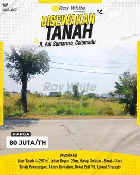Tanah Strategis Disewakan di Jalan Adi Sumarmo, Colomadu!