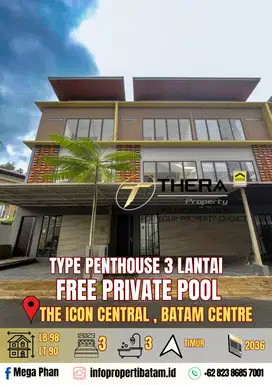 Rumah 3 lantai The Icon central hadap timur Free pool