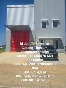 Di Jual / Di Sewakan Gudang Titanium, Summarecon Makassar