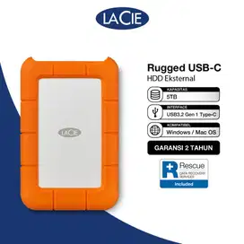 LaCie Rugged USB-C HDD / Hardisk Eksternal USB3.2 Type-C - 5TB