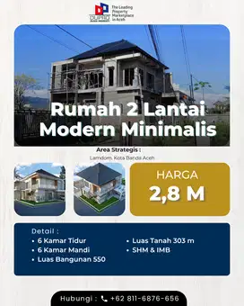 Dijual Rumah 2 Lantai Luas di Lamdom Banda Aceh SHM & IMB - Siap 80%