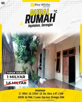 Dijual Rumah Siap Huni di Joyotakan, Serengan, Surakarta