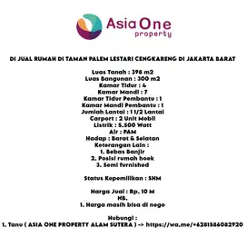 DI JUAL RUMAH DI TAMAN PALEM LESTARI CENGKARENG DI JAKARTA BARAT