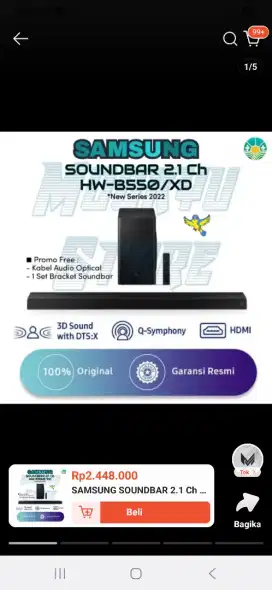 Samsung Soundbar B550 2.1ch 410W + Wireless Subwoofer –  Harga Murah!