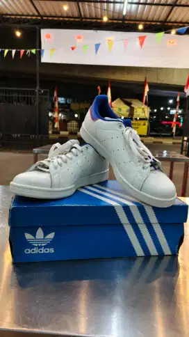 Adidas stan smith white blue sepatu sneakers