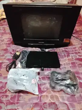 PS2 slim hardisk+tv Polytron slim 14in tinggal main