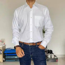 UNIQLO MEN COTTON SLIM EASY IRON WHITE SHIRT (M)