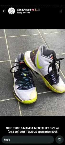 Nike kyrie 5 mamba mentality rare collab with kobe bryant size 42