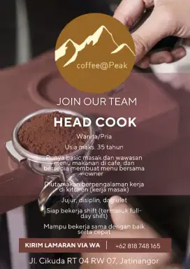 Lowongan Head Cook (handal dan baik)