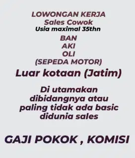 Lowongan kerja sales sparepart sepeda motor area Jawa Timur.