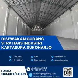 Disewakan Gudang Industri Strategis Kartasura,Sukoharjo Luas 1800m2