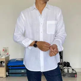 UNIQLO MEN RELAXED FIT LINEN BLEND WHITE SHIRT (XXL)