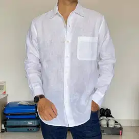 UNIQLO MEN RELAXED FIT LINEN BLEND WHITE SHIRT (L)