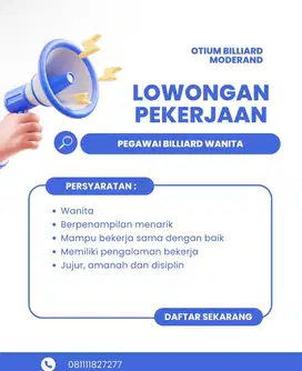 Lowongan pekerjaan pegawai Billiard Wanita